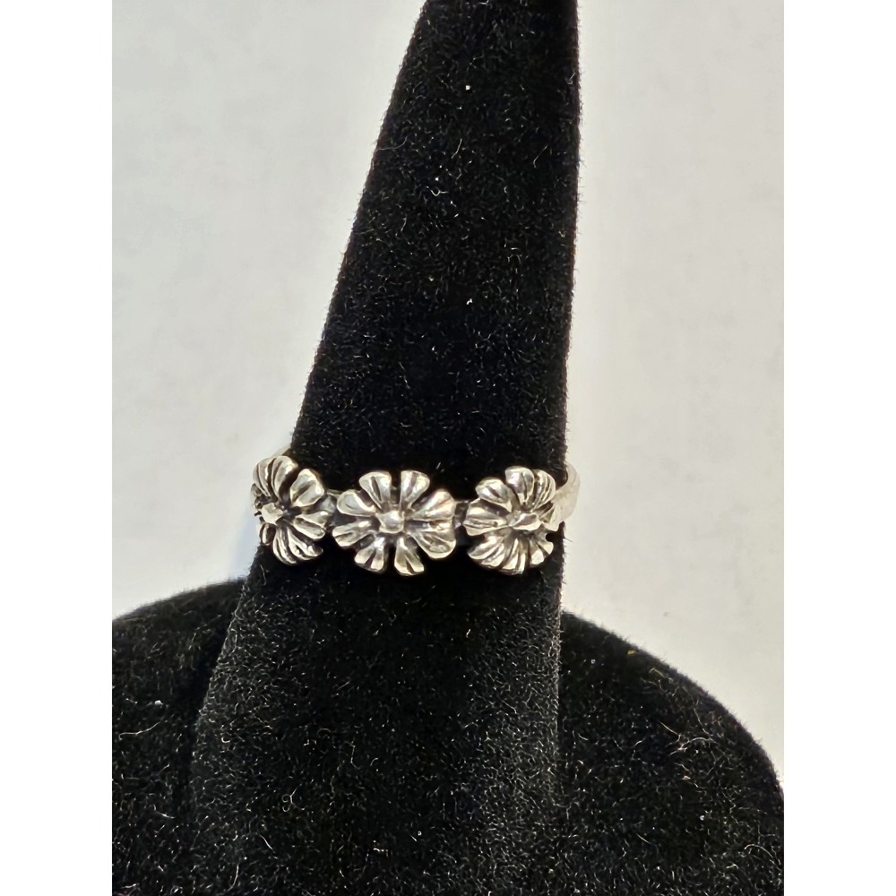 Sterling Silver 925 Triple Daisy Flower Band Ring Size 2.5 Floral Girls